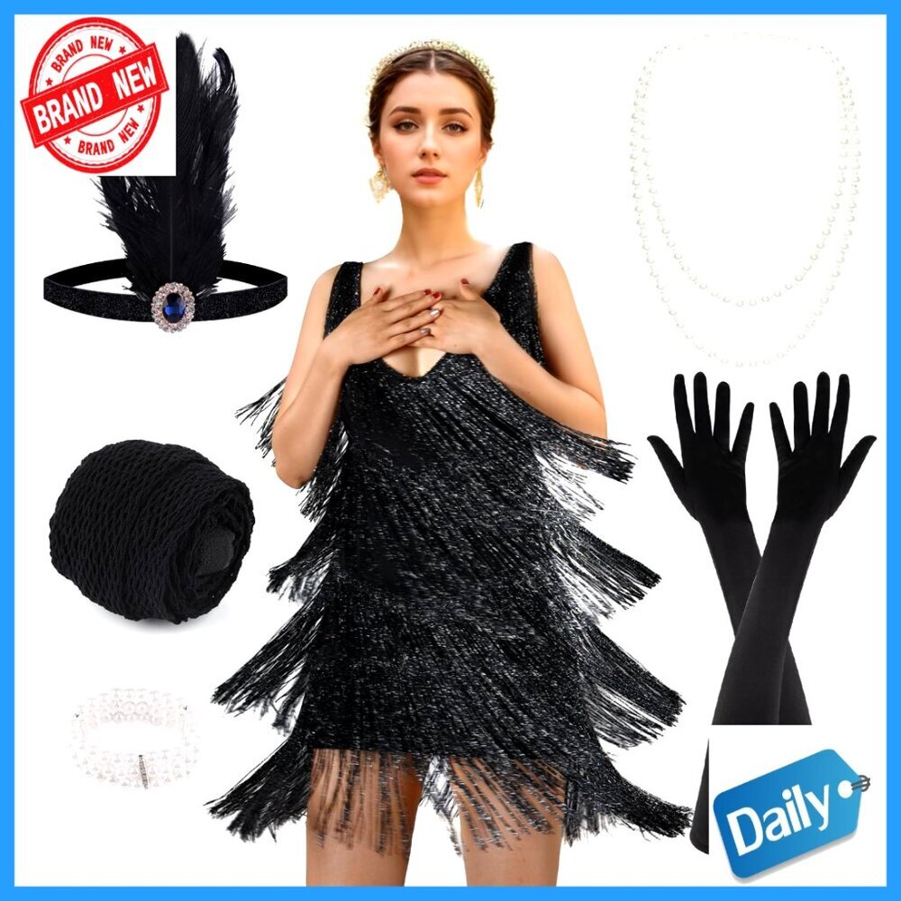 Vintage Flapper Dress with Accessories Set, 1920s Gatsby Costume
